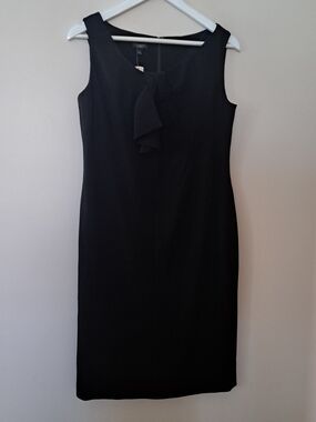 Talbots Black Sleeveless Midi Sheath Dress with Front Tie